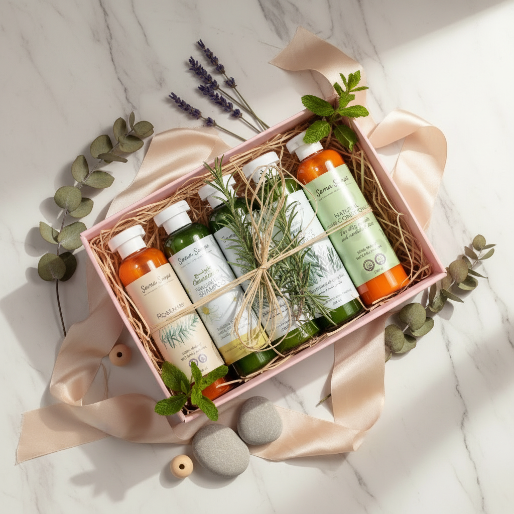 Decorated Sama Soaps haircare gift set